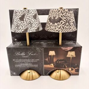 Bella Lux Halloween Toile Rechargeable LED Lamps Set 2 Gold Ghost Bat Spooky